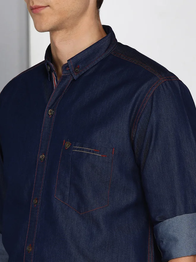 KUONS AVENUE KUONS AVENUE Men Slim Fit Taping Denim Shirt